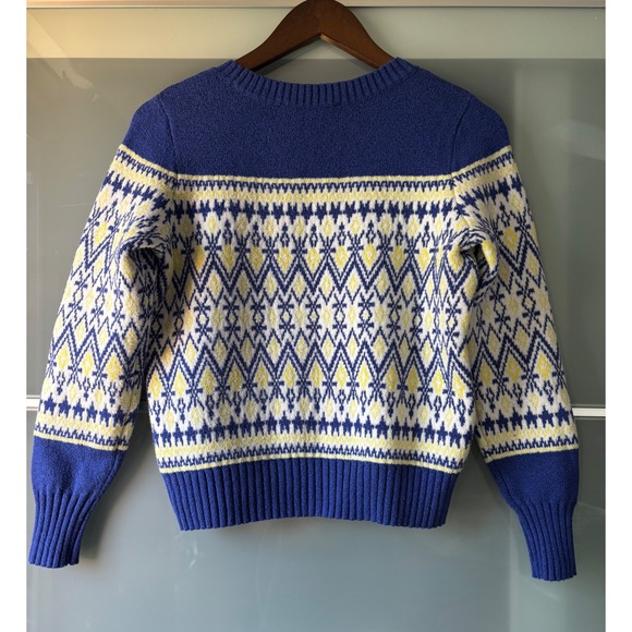 LOFT Petite Fair Isle Geometric Knit Sweater Blue Yellow White Women's SP - Picture 5 of 8